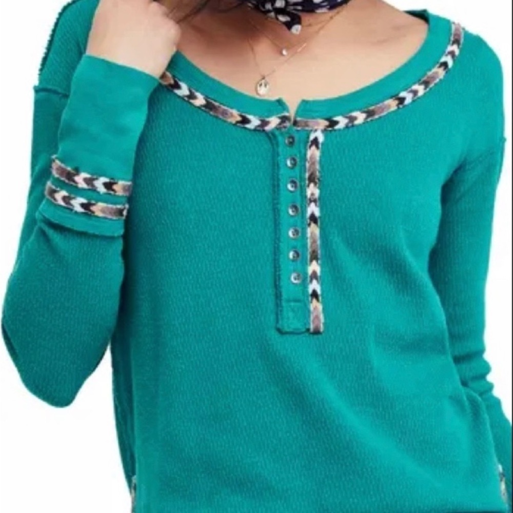 Free People|| Rainbow Thermal Long Sleeve W/ Embroidery. Worn Once, Gre… - Picture 11 of 11